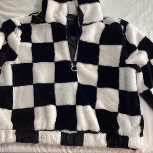 Forever 21 Black and White Checkered Teddy Jacket